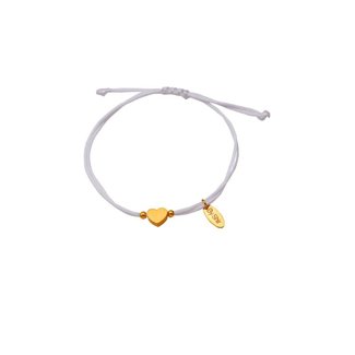 By Shir Armband koord wit met (verguld) hartje