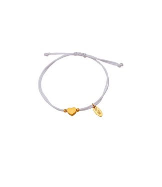 By Shir Armband koord wit met (verguld) hartje