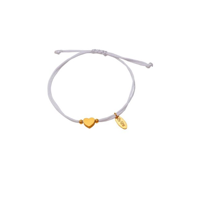 By Shir Armband koord wit met (verguld) hartje