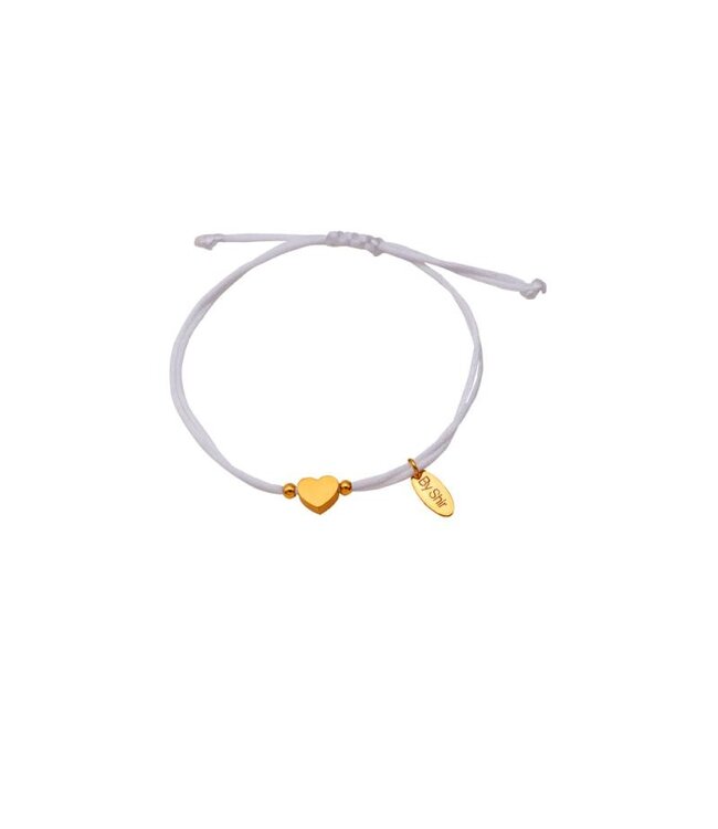 By Shir Armband koord wit met (verguld) hartje