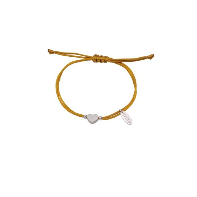 By Shir Armbandje bruin koord met hartje van edelstaal