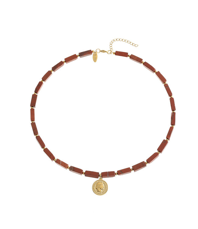 By Shir Ketting edelstenen Jaspis Brecci met munt