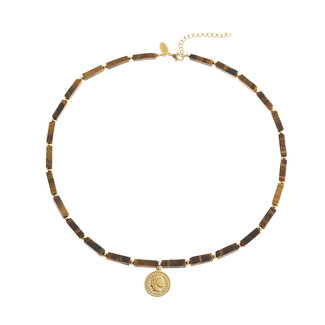 By Shir Tiger's Eye gemstone necklace with coin