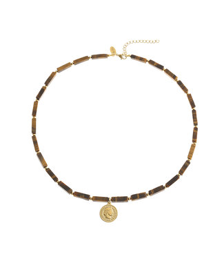 By Shir Tiger's Eye gemstone necklace with coin