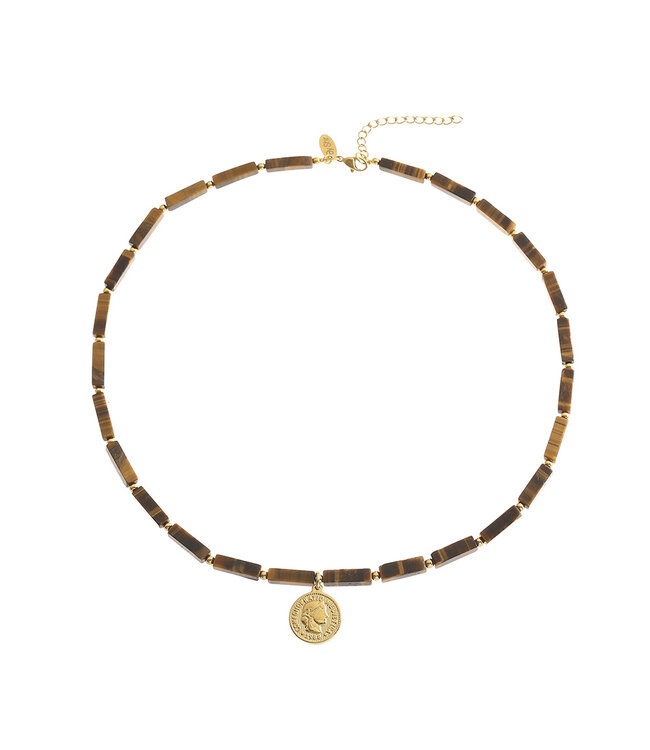 By Shir Ketting edelstenen Tijgeroog met munt