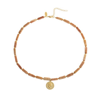 By Shir Kette Edelsteine Mosagaat Rosa mit Münze