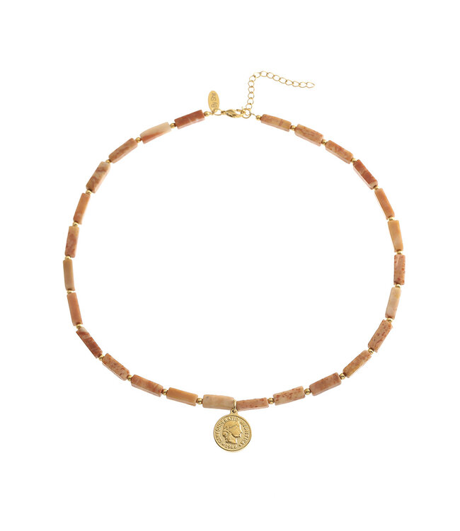 By Shir Kette Edelsteine Mosagaat Rosa mit Münze