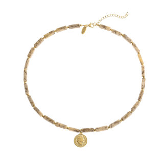 By Shir Kette aus Edelsteinen Feldspat mit Münze