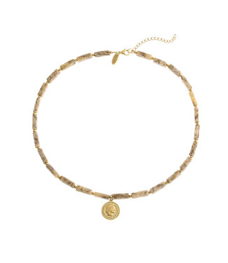 By Shir Gemstone necklace with feldspar and coin