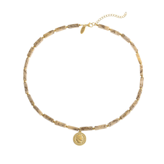By Shir Ketting edelstenen Veldspaat met munt