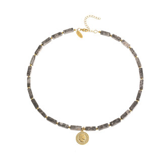 By Shir Necklace with Picasso Jasper gemstones and coin