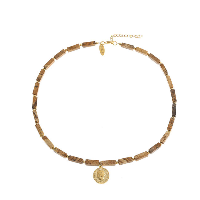 By Shir Ketting edelstenen Picture Jaspis met munt