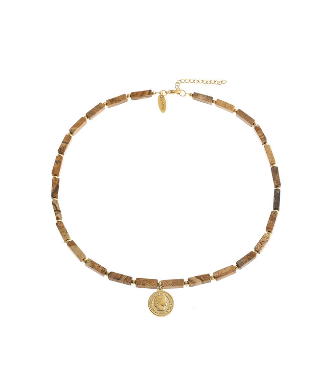 By Shir Chain of gemstones Picture Jasper with coin