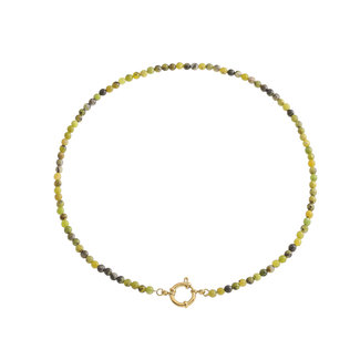 By Shir Short gemstone chain Serpentine with round clasp