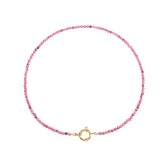 By Shir Ketting kort edelstenen Agaat Roze met ronde sluiting