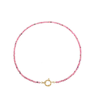 By Shir Short necklace gemstones Agate Pink with round clasp