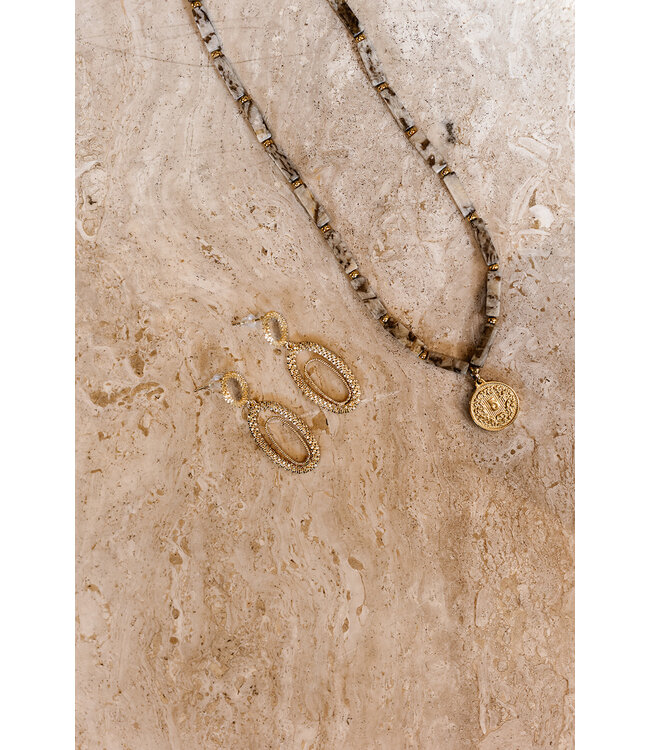 By Shir Gemstone necklace with feldspar and coin