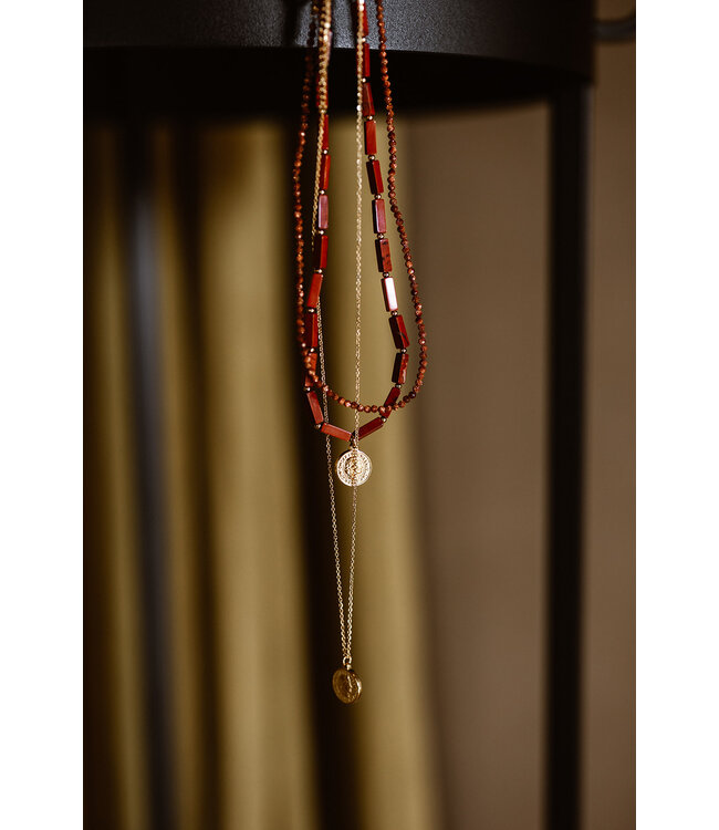 By Shir Ketting edelstenen Jaspis Brecci met munt