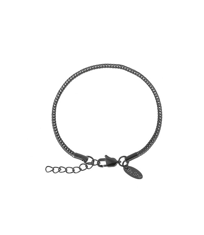 By Shir For Him armband edelstaal zwart verstelbaar 2mm