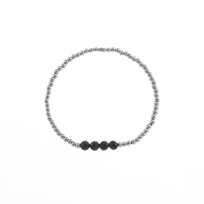 By Shir Armband Kinder Edelstahl Perlen Achat schwarz