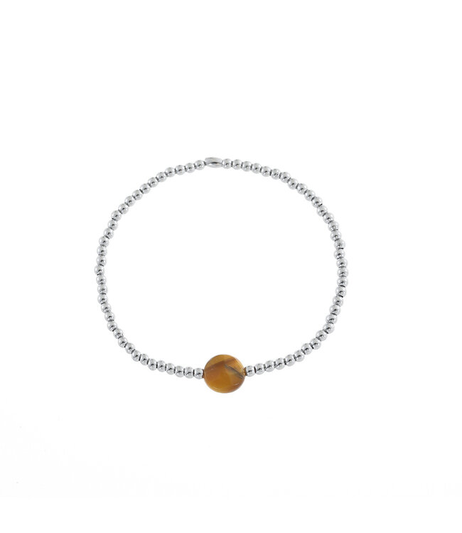 By Shir Armband kraaltjes edelstaal met edelsteen Tijgeroog