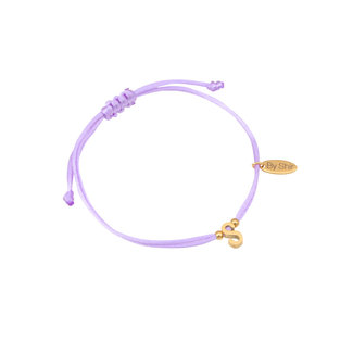 By Shir Armband silk koord lila met letter edelstaal (verguld)