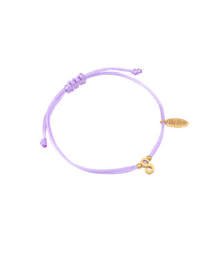 By Shir Armband silk koord lila met letter edelstaal (verguld)