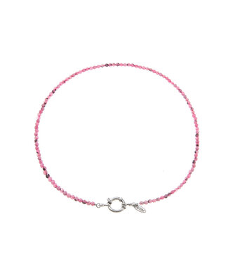 By Shir Ketting kort edelstenen Agaat Roze met ronde sluiting