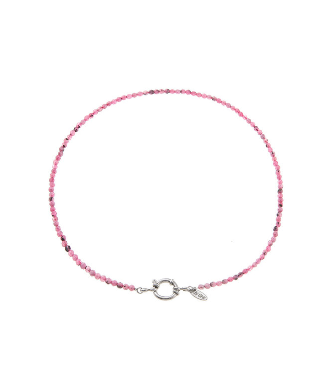 By Shir Ketting kort edelstenen Agaat Roze met ronde sluiting