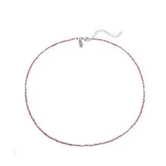 By Shir Kurze Kette mit Edelsteinen Lepidolith lila aus Edelstahl