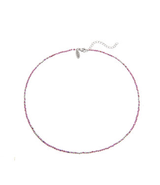 By Shir Kurze Kette mit Edelsteinen Lepidolith lila aus Edelstahl