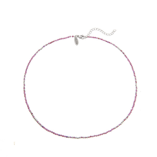 By Shir Ketting kort edelstenen Lepidoliet paars edelstaal