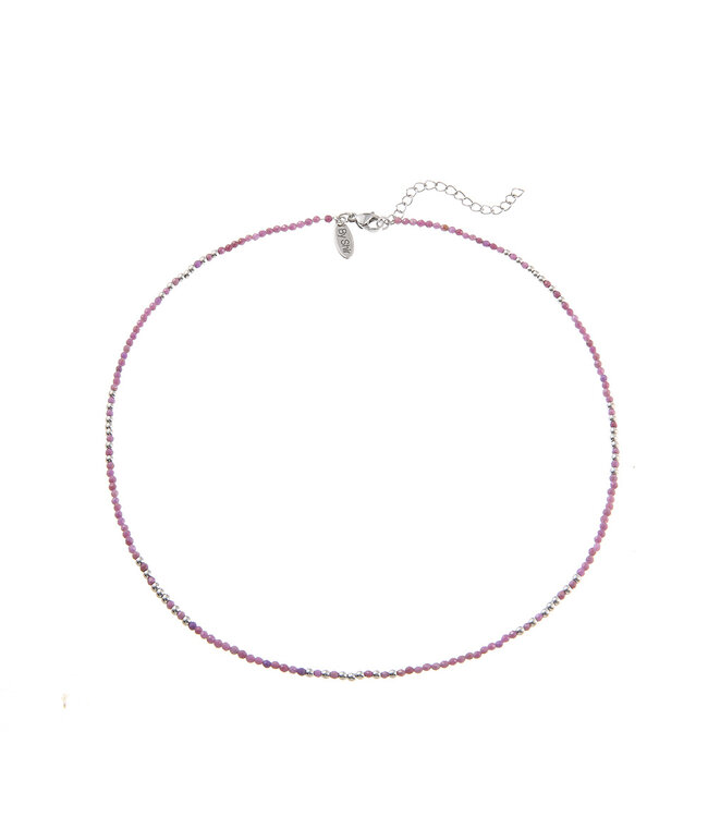 By Shir Short necklace with Lepidolite gemstones in purple and stainless steel