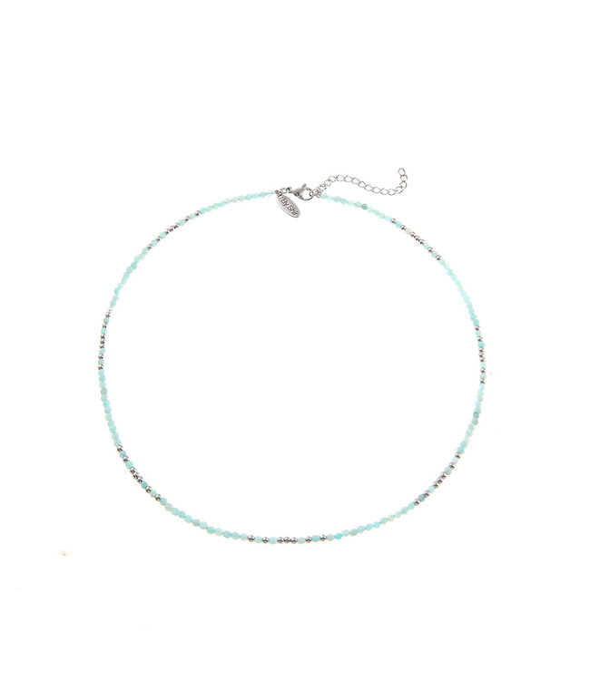 By Shir Ketting kort edelsteen Amazoniet edelstaal