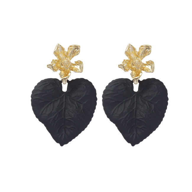 By Shir Oorbellen luxe Leaf zwart