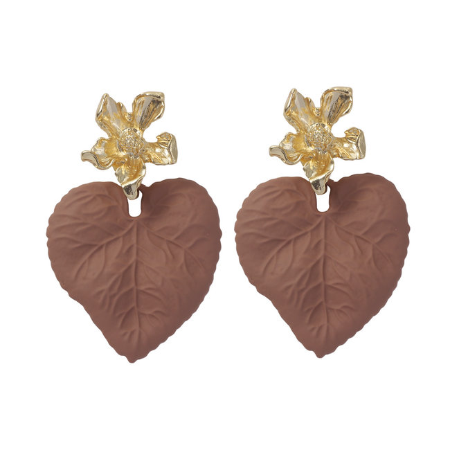 By Shir Oorbellen luxe Leaf bruin