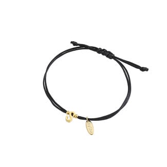 By Shir Armband silk koord Zwart met letter edelstaal (verguld)