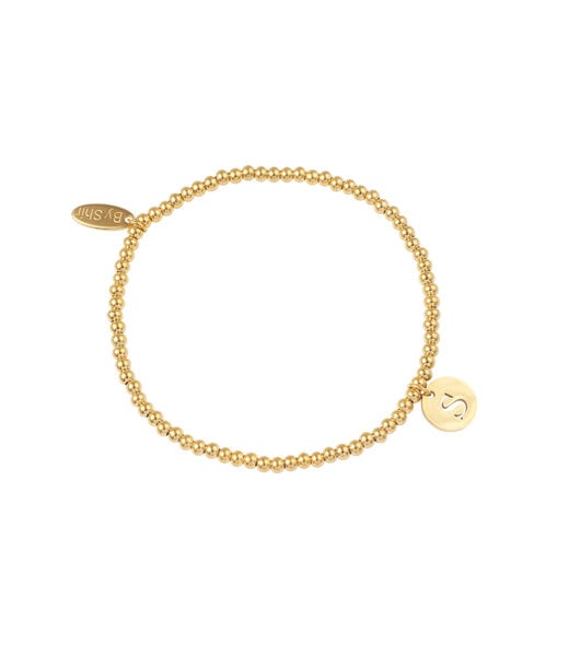 Armband  kraaltjes met letter edelstaal (verguld)