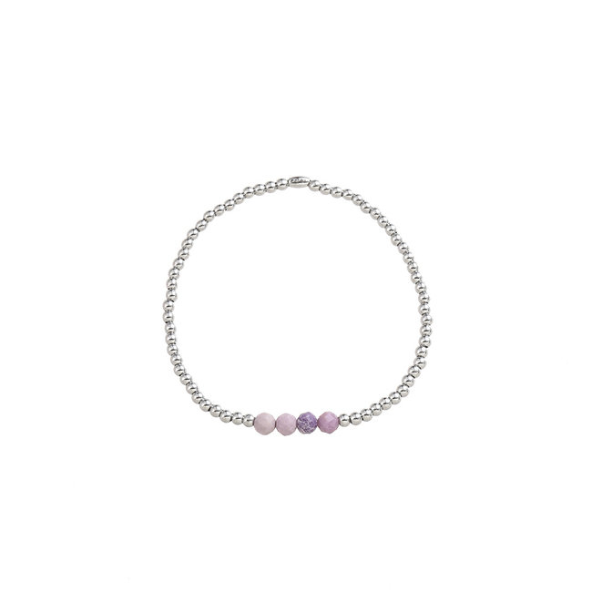 By Shir Armband kids kraaltjes met edelsteentjes Lepidoliet edelstaal