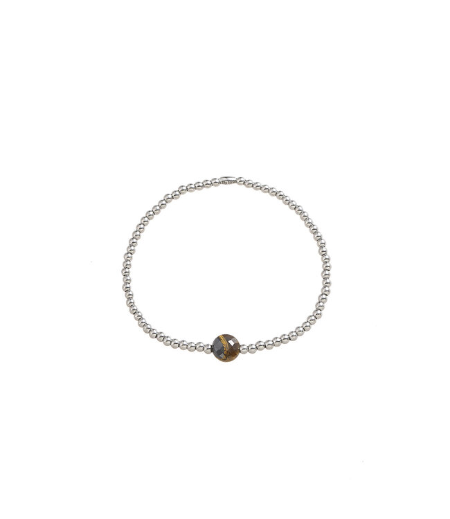 By Shir Armband kraaltjes edelstaal met edelsteen Tijgeroog