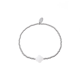 By Shir Armband kraaltjes klaver wit