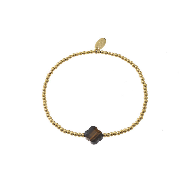 By Shir Armband kraaltjes klaver Tijgeroog