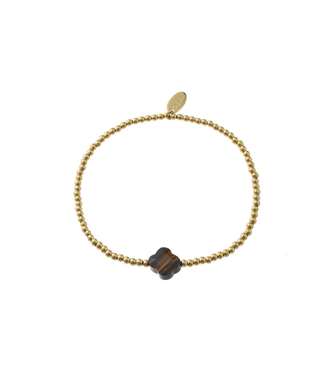 By Shir Armband kraaltjes klaver Tijgeroog