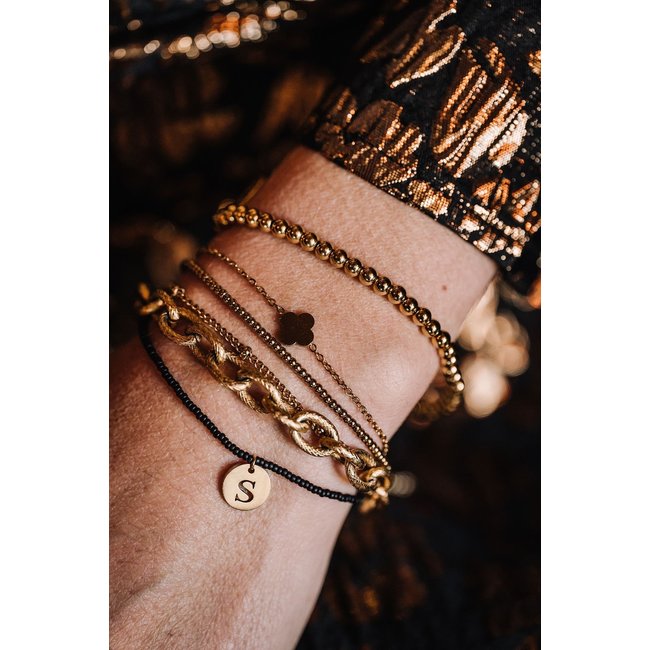 By Shir Armband Perlen schwarz Edelstahl (vergoldet)