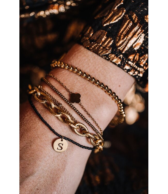 By Shir Bracelet beads black stainless steel (gold-plated)