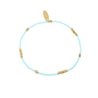 By Shir Armband kraaltjes turquoise grof goud