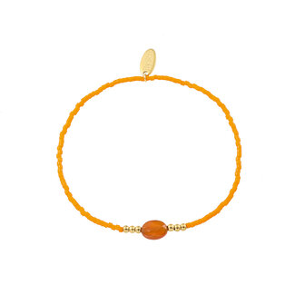 By Shir Armband kraaltjes oranje edelsteen goud