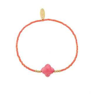 By Shir Armband kraaltjes Peach Klaver goud