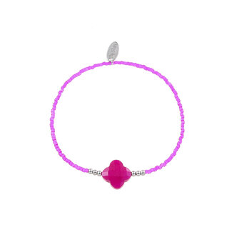 By Shir Armband Perlen Fuchsia Kleeblatt