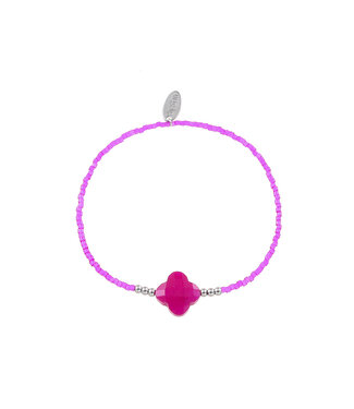 By Shir Armband Perlen Fuchsia Kleeblatt